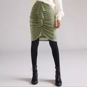 Anthropologie x Mare Mare Ruched Ruffled Mini Skirt Moss Small